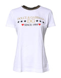 Dolce & Gabbana white printed round neck cotton T-shirt with short sleeves and stylish design.