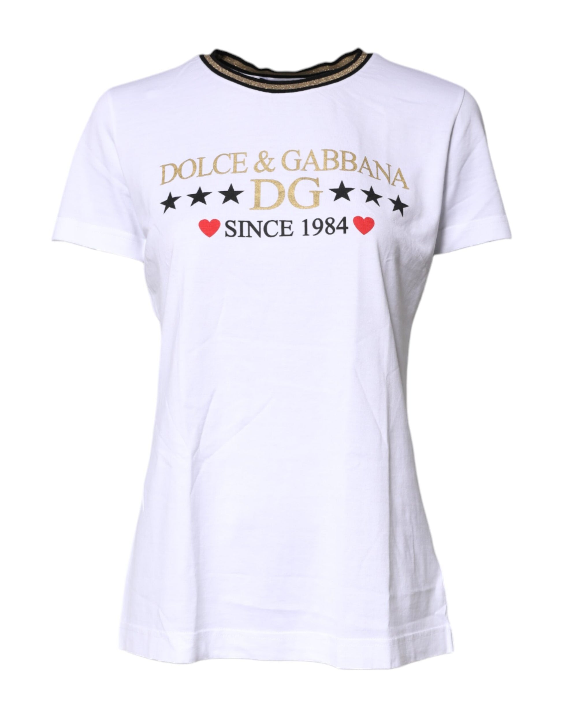 Dolce & Gabbana White Printed Round Neck Top Cotton T-shirt Dolce & Gabbana