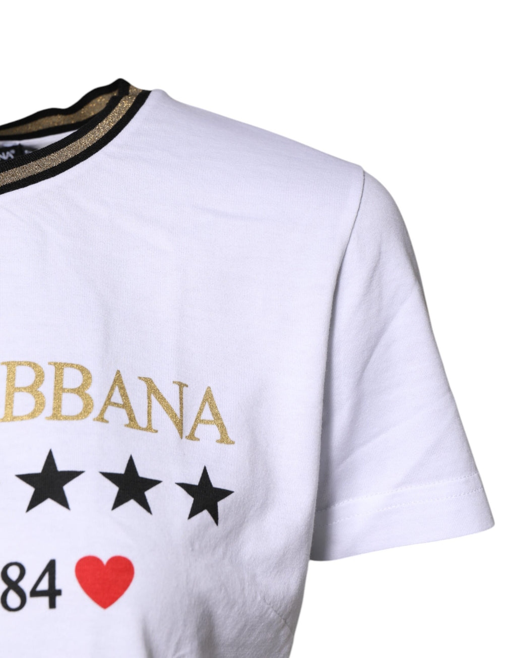 Dolce & Gabbana white printed cotton round neck T-shirt with stylish design and comfortable fit.