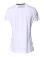 Dolce & Gabbana white cotton T-shirt with printed round neck design, casual style, and soft fabric.