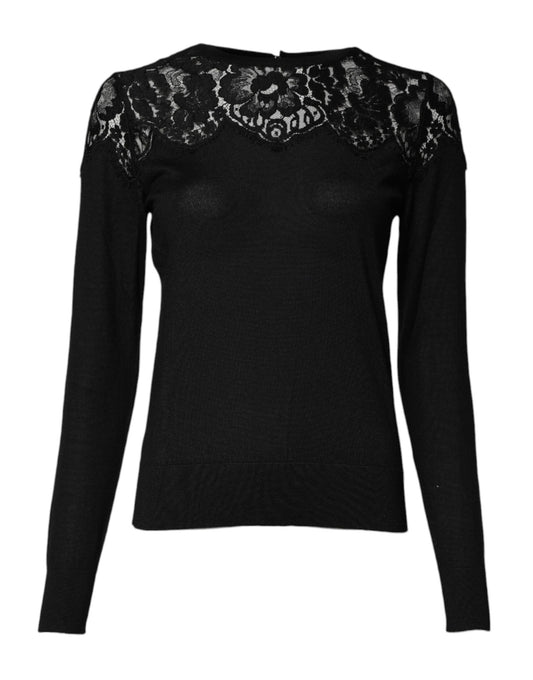Dolce & Gabbana Black Floral Lace Long Sleeves Blouse Top Dolce & Gabbana