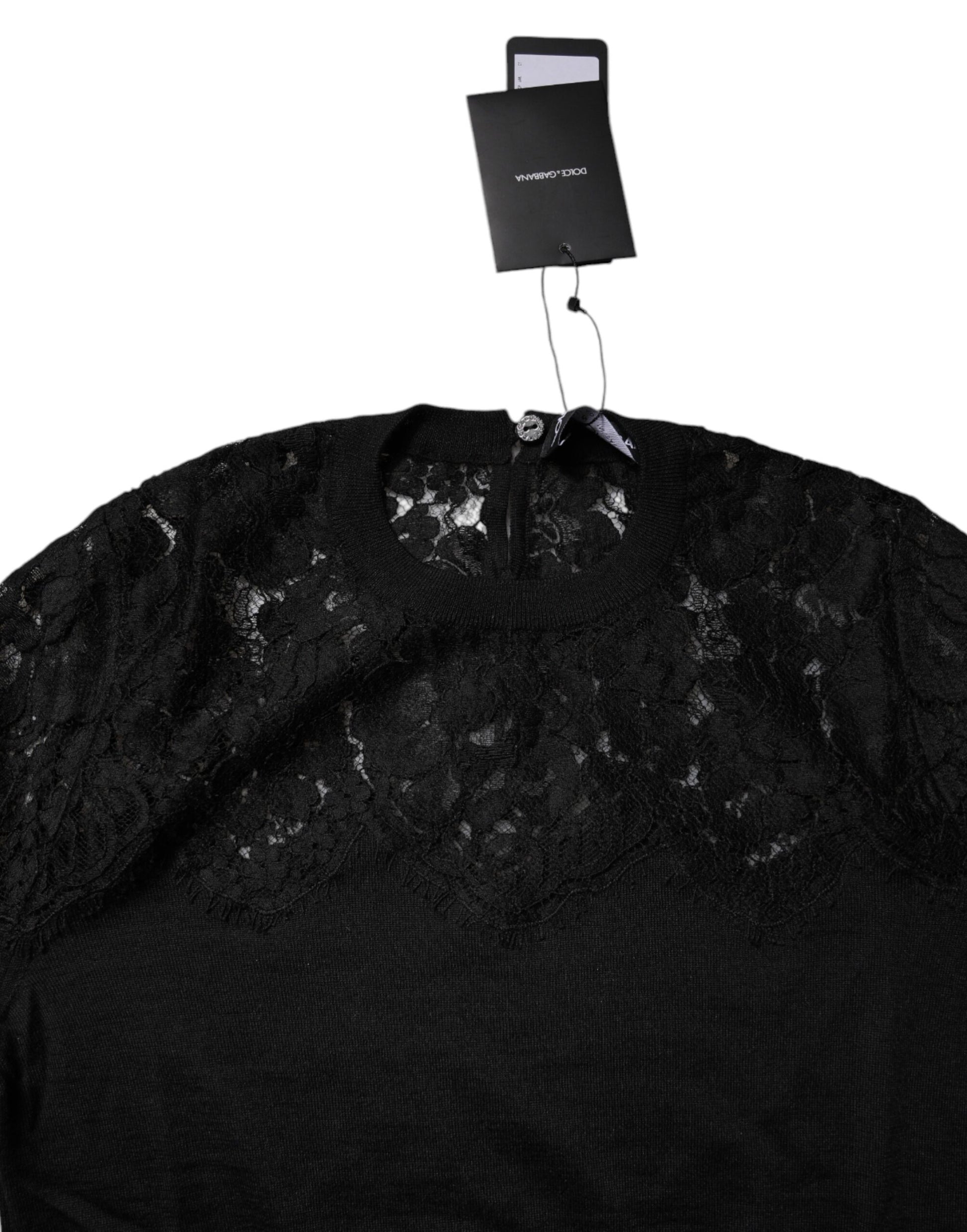 Dolce & Gabbana Black Floral Lace Long Sleeves Blouse Top Dolce & Gabbana