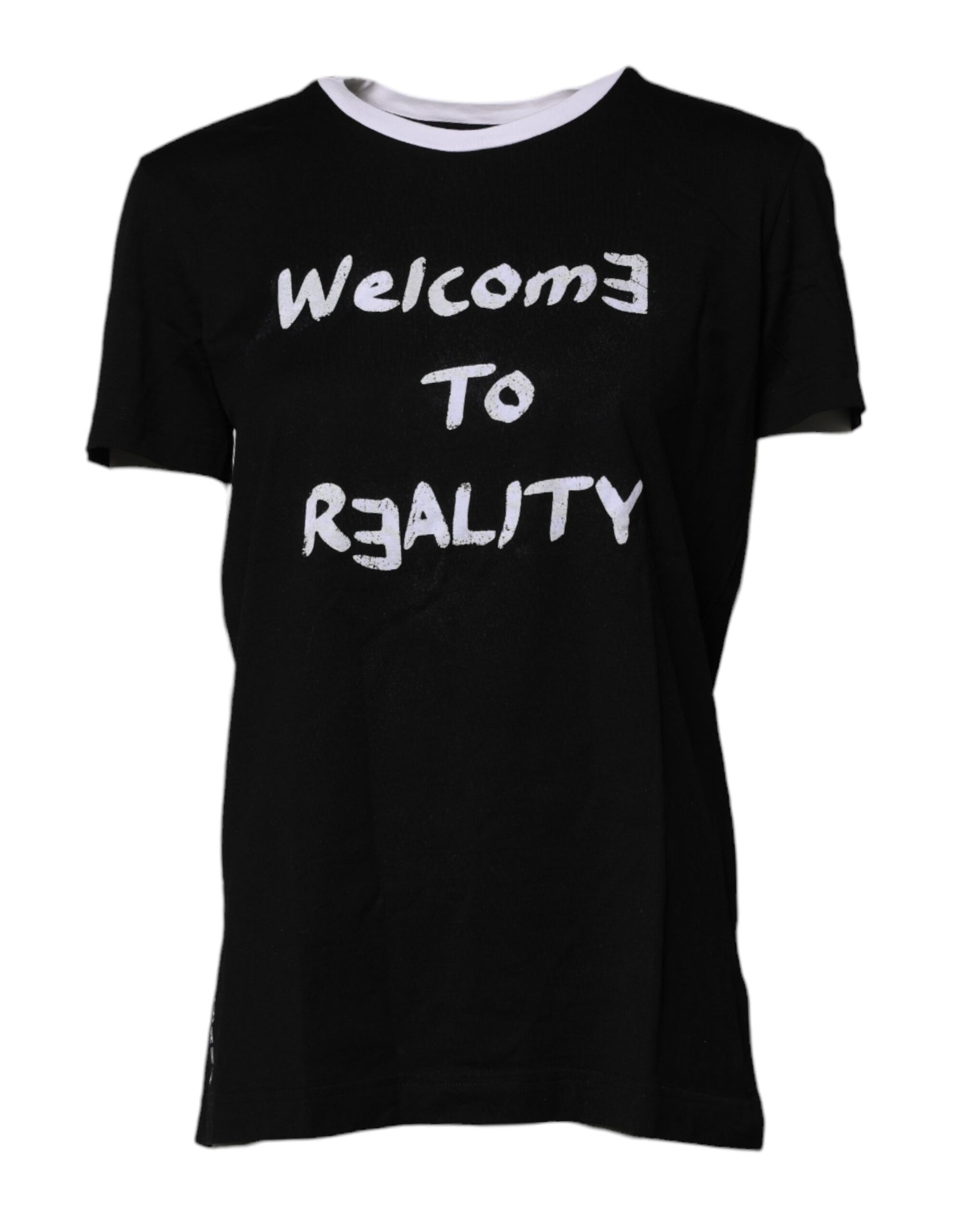 Dolce & Gabbana Black Printed Round Neck Top Cotton T-shirt Dolce & Gabbana