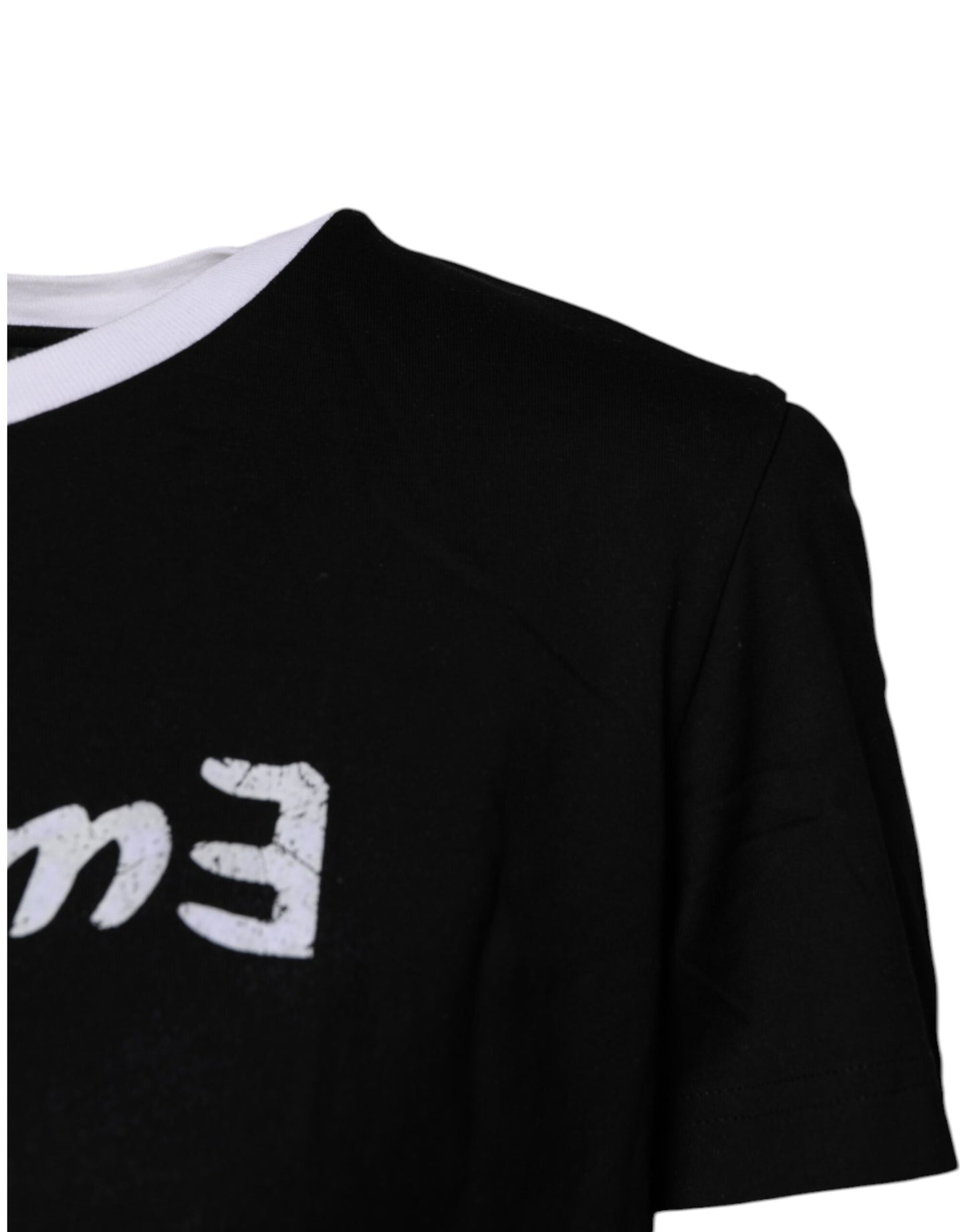 Dolce & Gabbana Black Printed Round Neck Top Cotton T-shirt Dolce & Gabbana