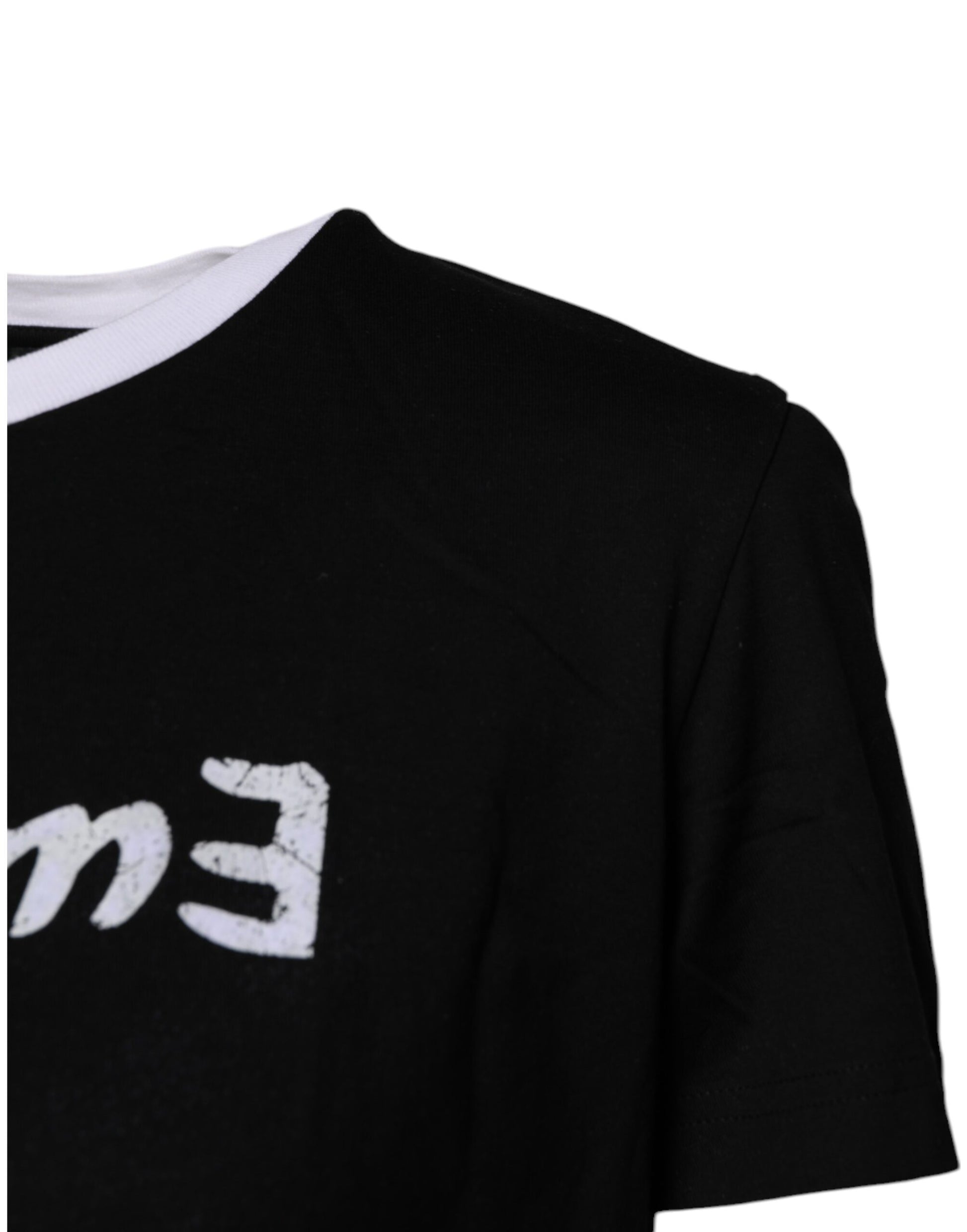 Dolce & Gabbana Black Printed Round Neck Top Cotton T-shirt Dolce & Gabbana