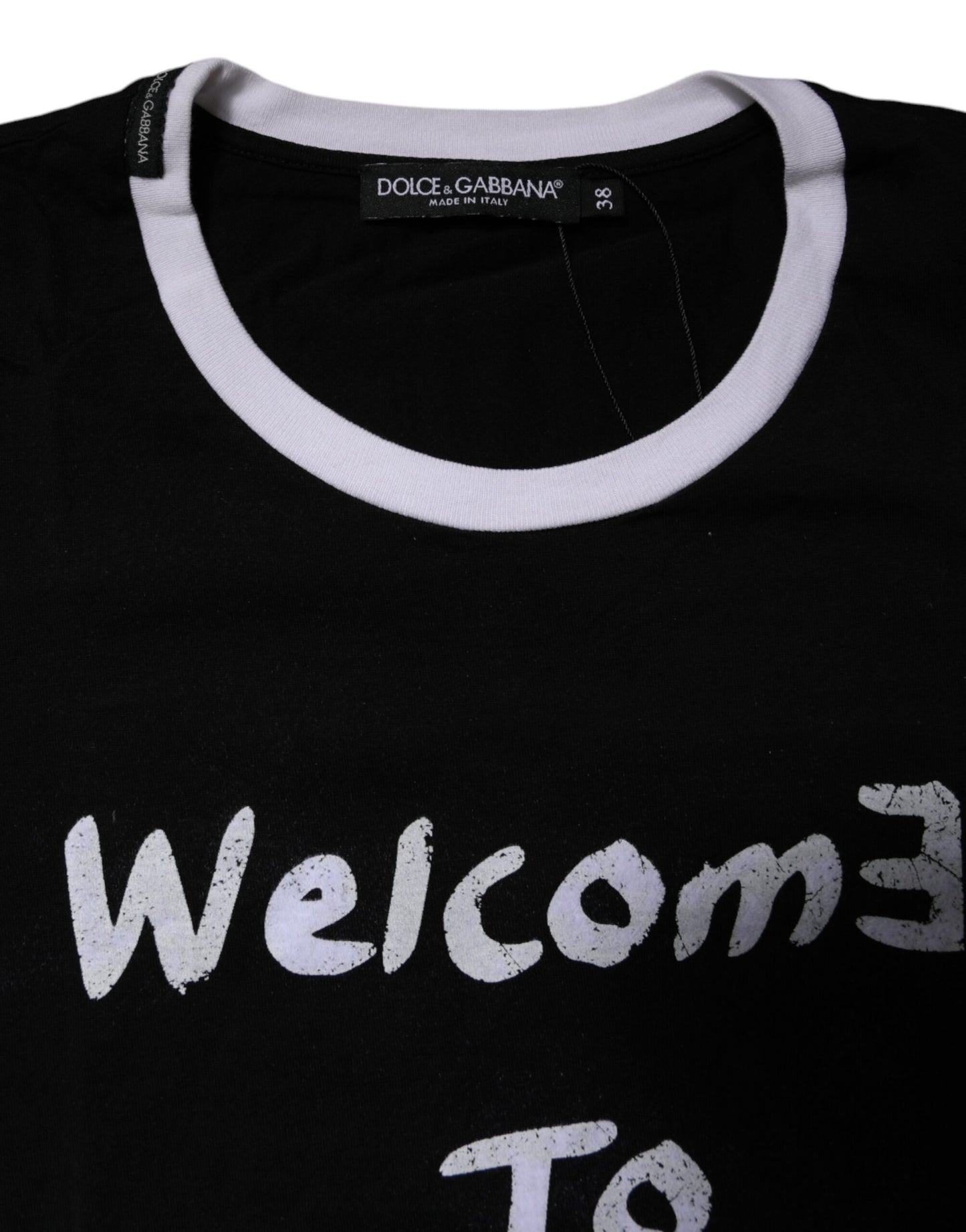 Dolce & Gabbana Black Printed Round Neck Top Cotton T-shirt Dolce & Gabbana