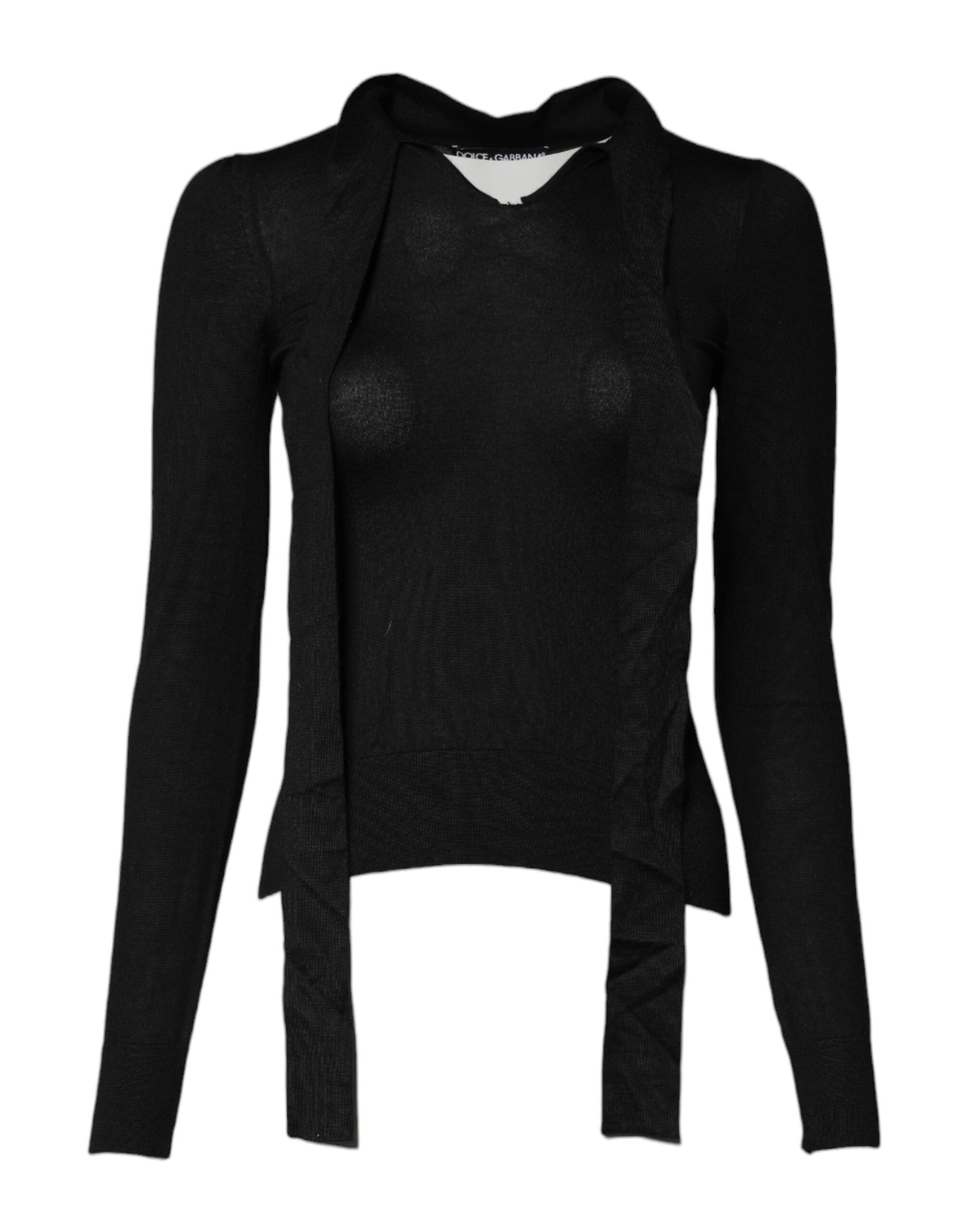 Dolce & Gabbana Black Cashmere Ascot Collar Long Sleeve Top Dolce & Gabbana