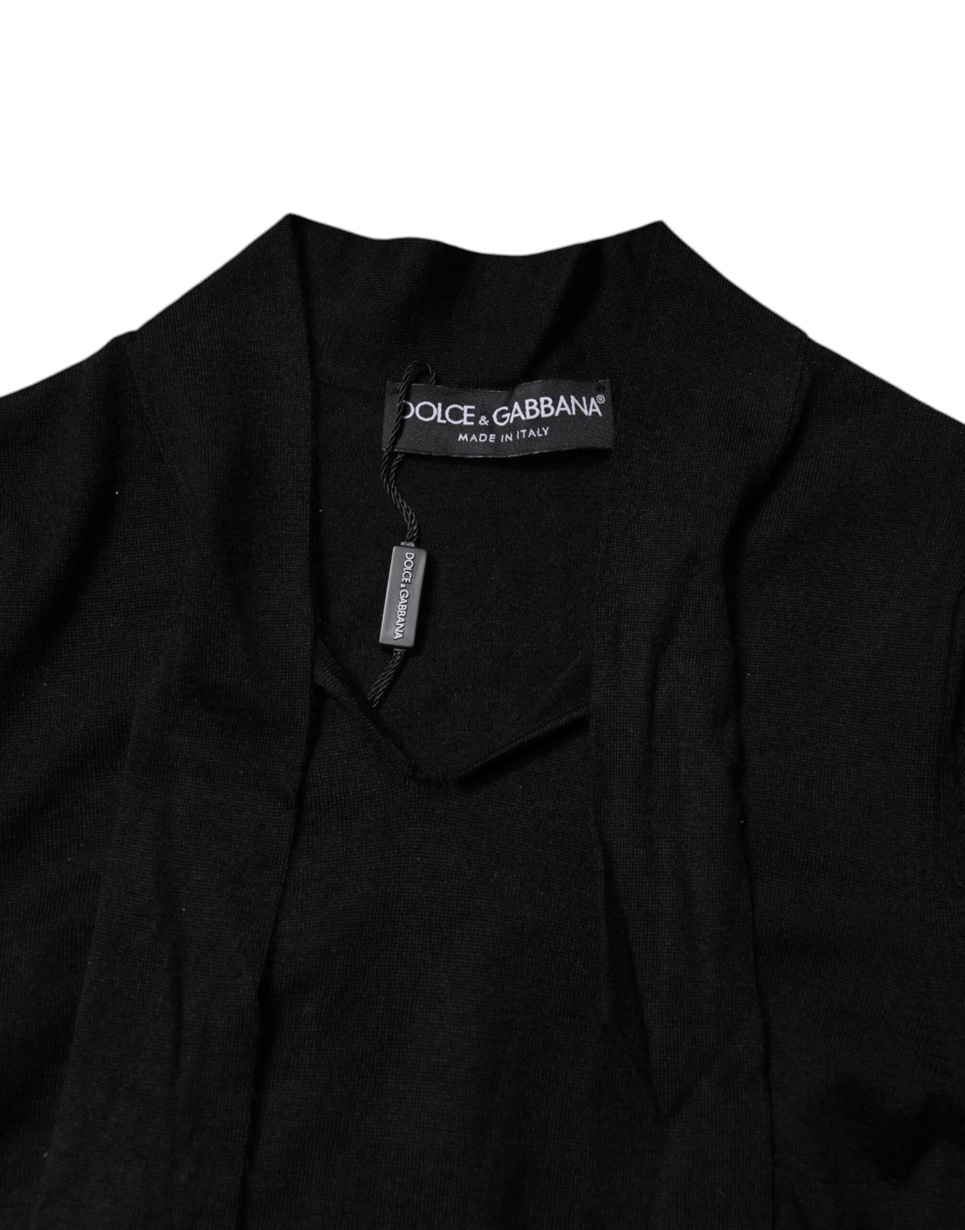 Dolce & Gabbana Black Cashmere Ascot Collar Long Sleeve Top Dolce & Gabbana