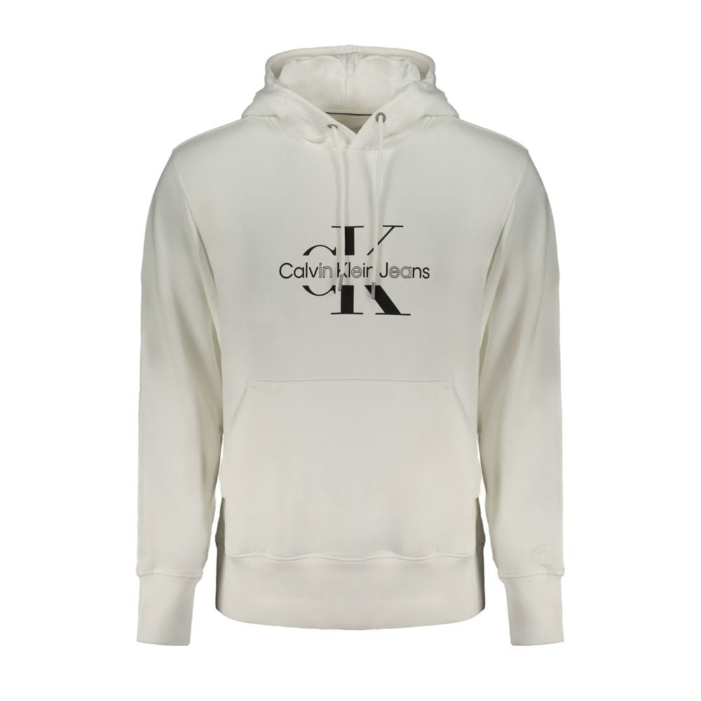 Calvin Klein white cotton men's sweater with crew neck and long sleeves, casual style, displayed on a plain background.