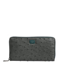 Dolce & Gabbana Green Ostrich Logo Plaque Zip Around Continental Wallet - Eljoys Fashion 