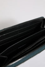 Dolce & Gabbana Green Ostrich Logo Plaque Zip Around Continental Wallet