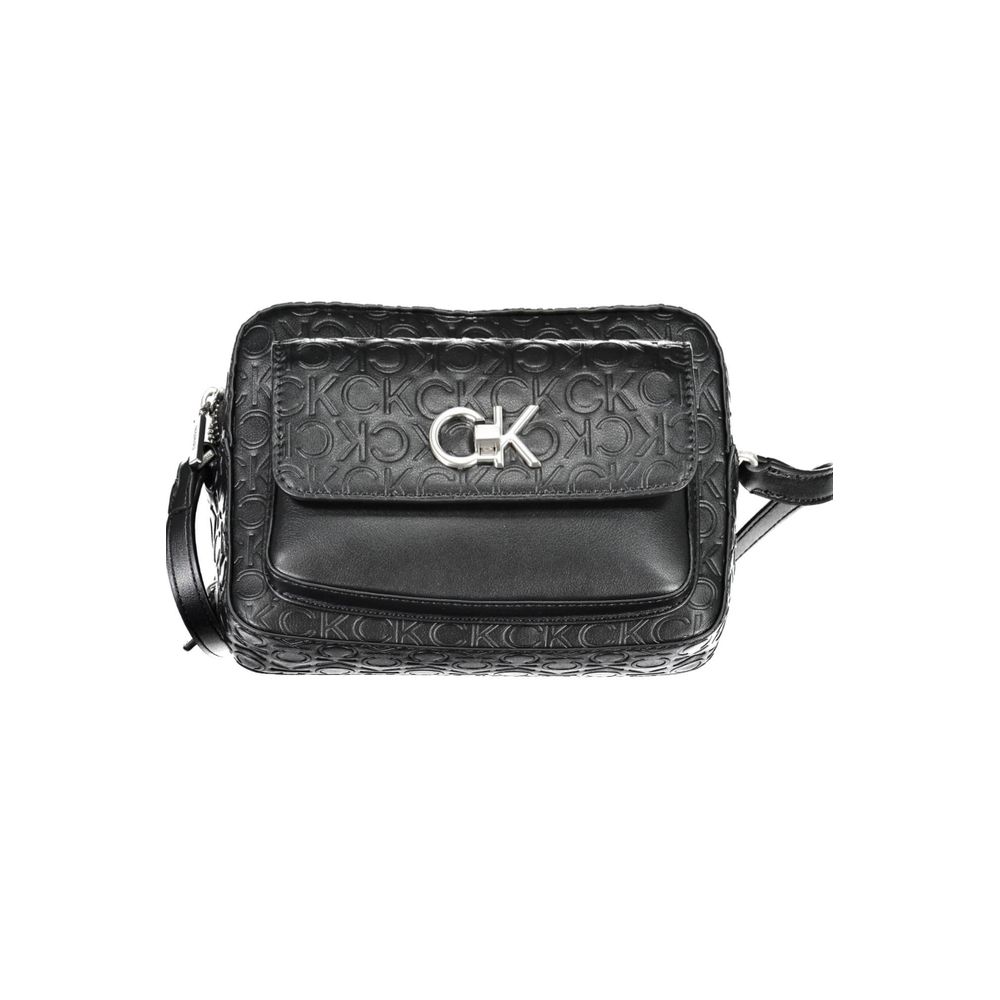 Calvin Klein black polyester women's shoulder bag with sleek design, featuring a spacious interior and minimalist style.
