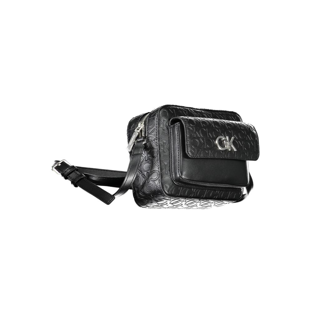 Black Calvin Klein women's shoulder bag made of polyester with sleek design and adjustable strap.