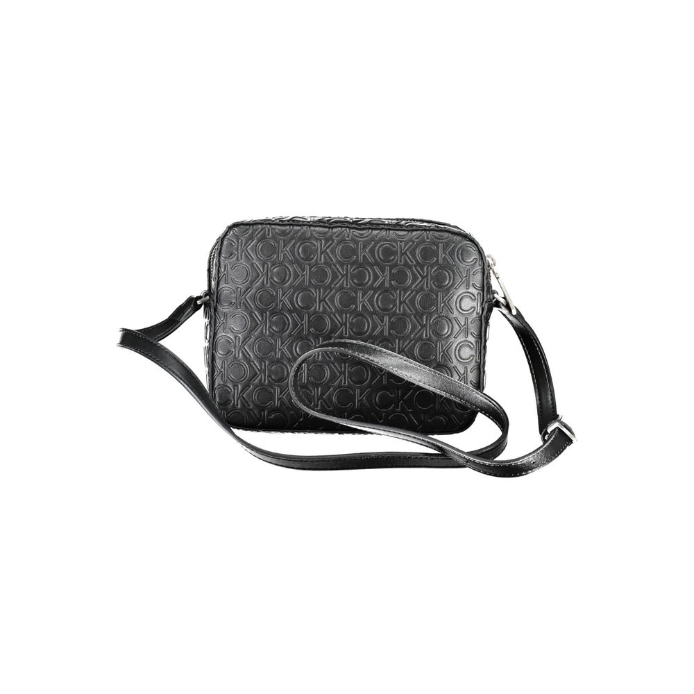 Black Calvin Klein women's shoulder bag made of polyester, featuring a sleek design with shoulder strap and minimalist style.