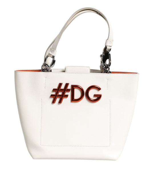 Dolce & Gabbana White Leather #DG BEATRICE Top Handle Tote Bag Dolce & Gabbana