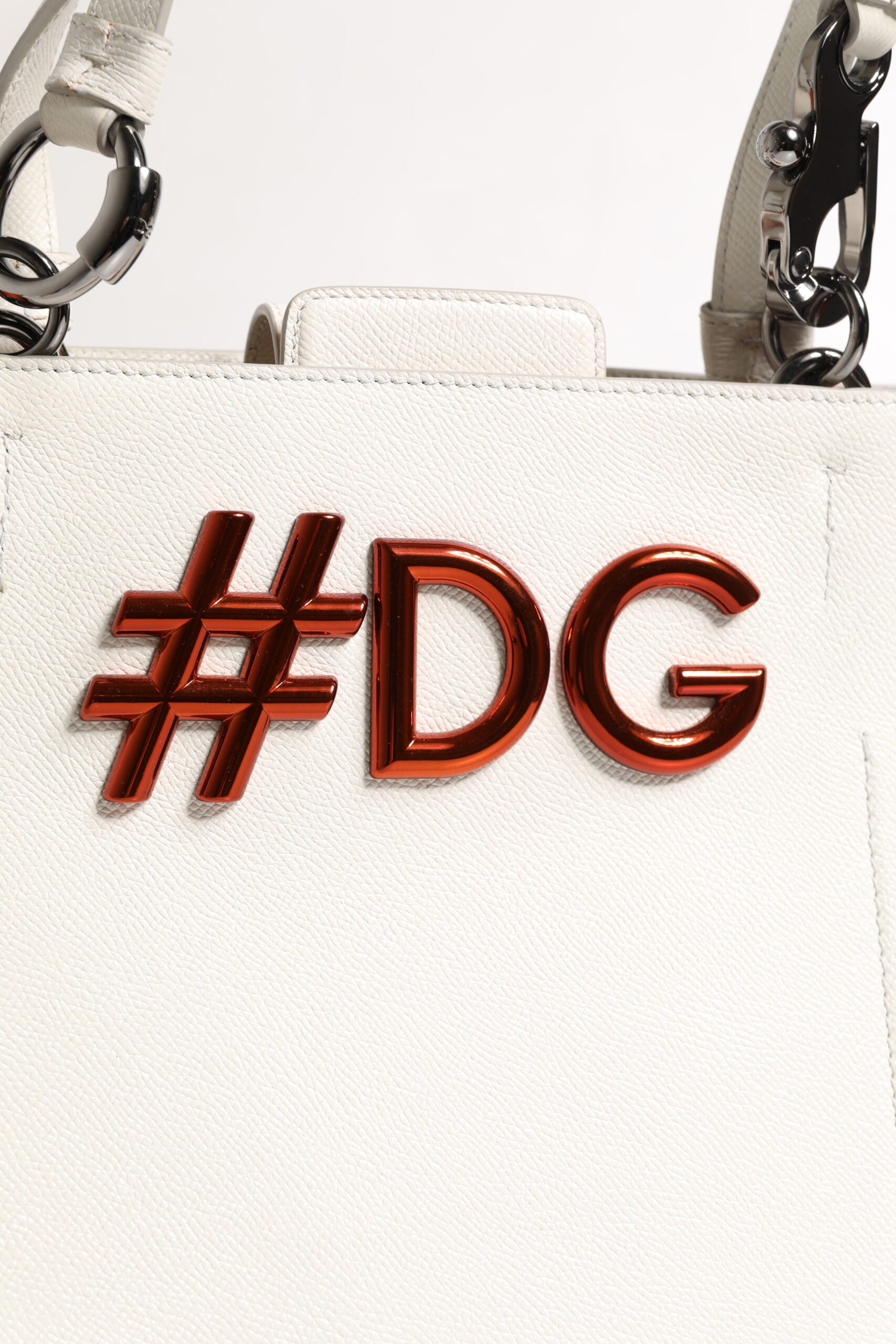 Dolce & Gabbana White Leather #DG BEATRICE Top Handle Tote Bag Dolce & Gabbana