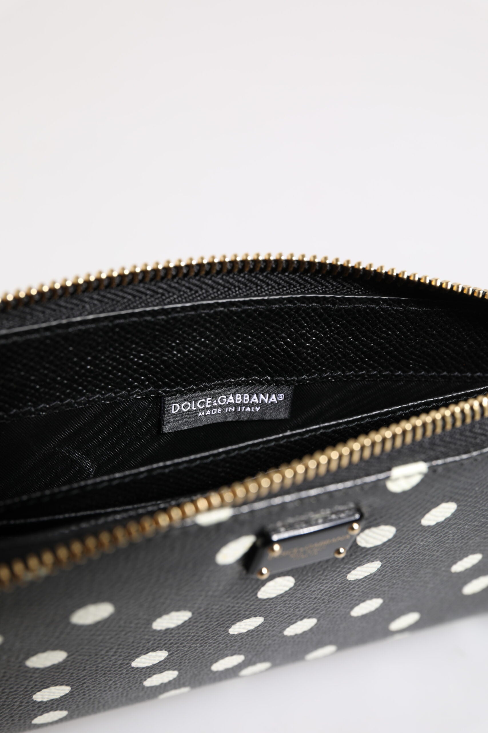 Dolce & Gabbana Black White Dotted Leather Zip Around Continental Wallet Dolce & Gabbana