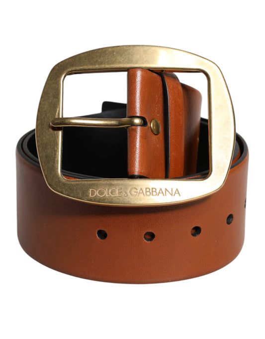 Dolce & Gabbana Brown Leather Gold Metal Buckle Classic Belt Dolce & Gabbana