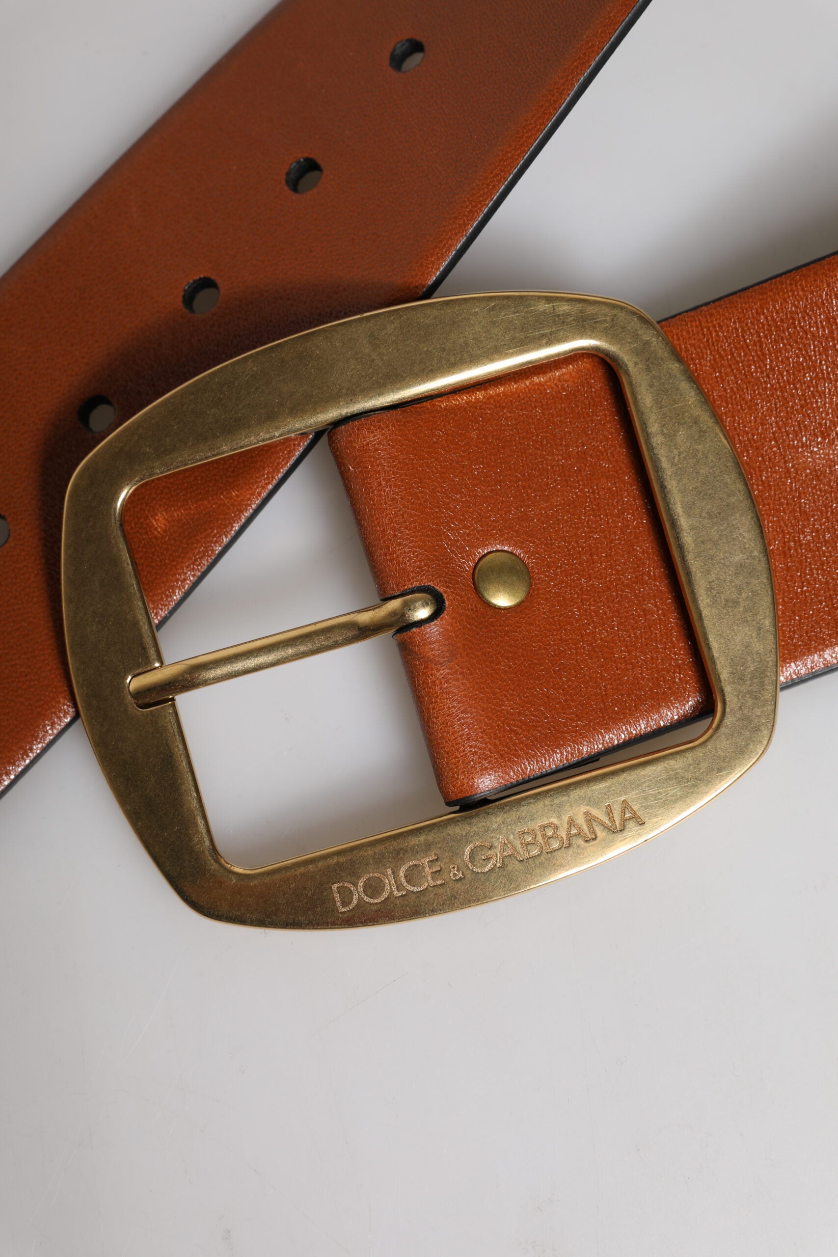 Dolce & Gabbana Brown Leather Gold Metal Buckle Classic Belt Dolce & Gabbana