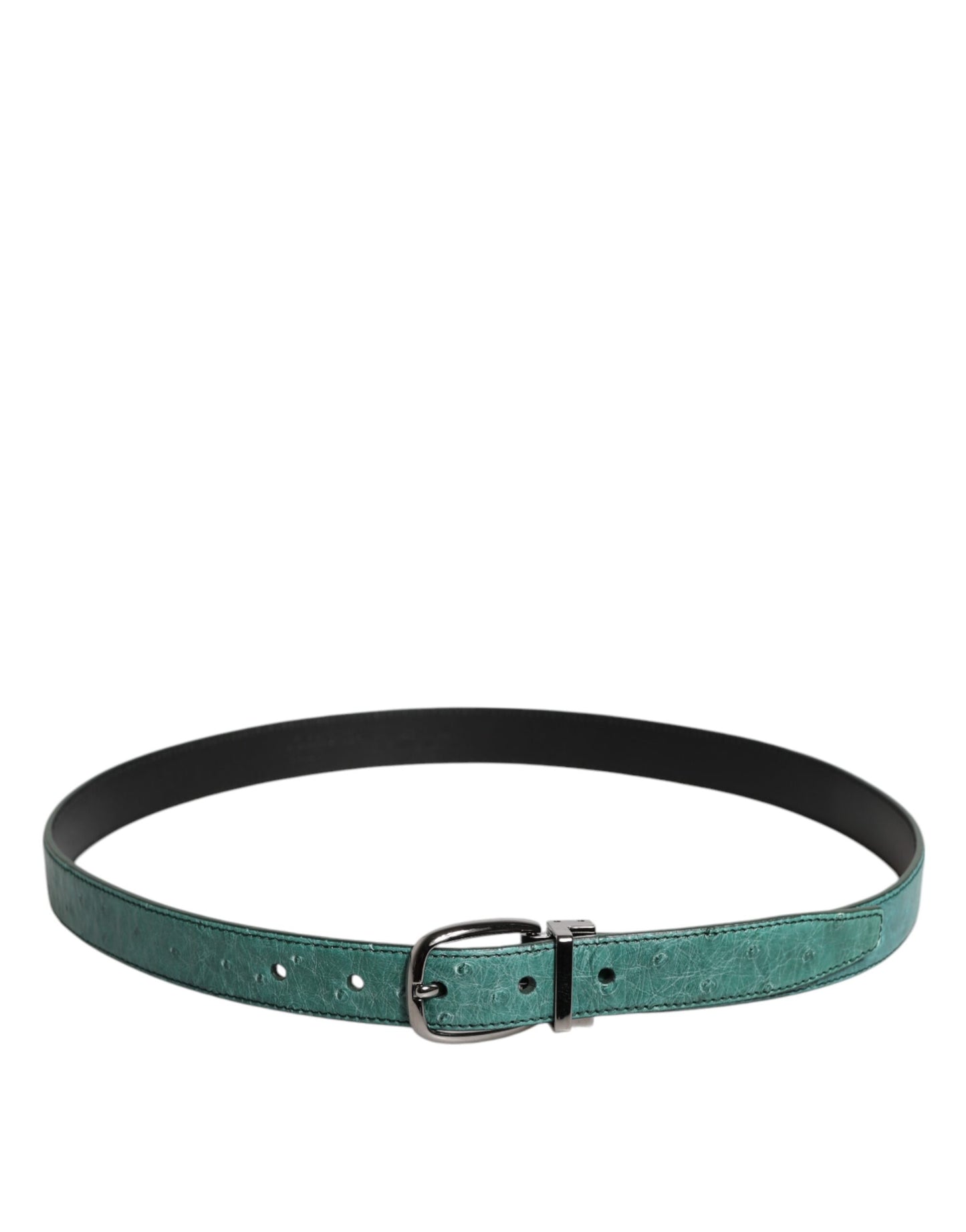 Dolce & Gabbana Green Ostrich Leather Silver Metal Buckle Belt Dolce & Gabbana
