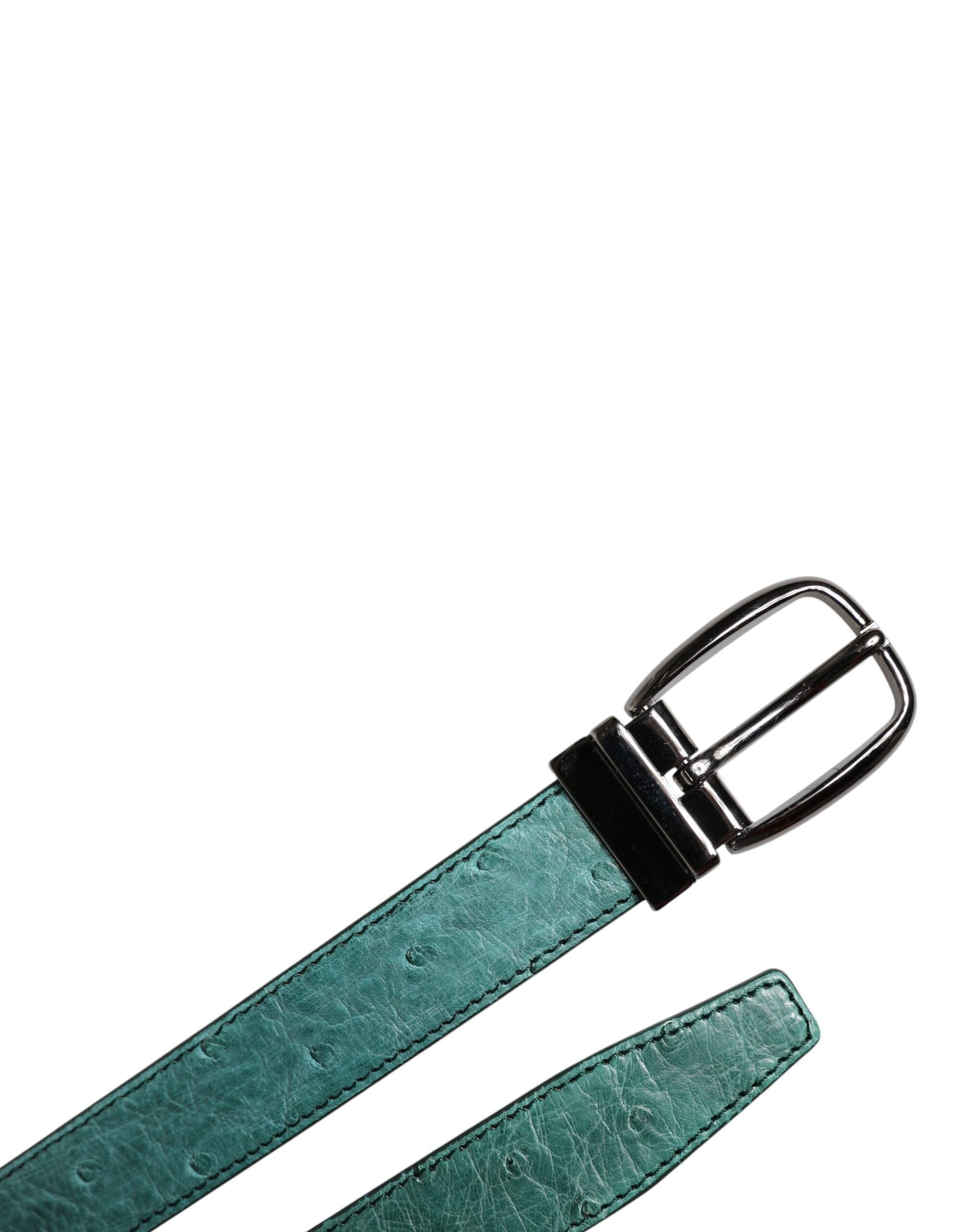 Dolce & Gabbana Green Ostrich Leather Silver Metal Buckle Belt Dolce & Gabbana