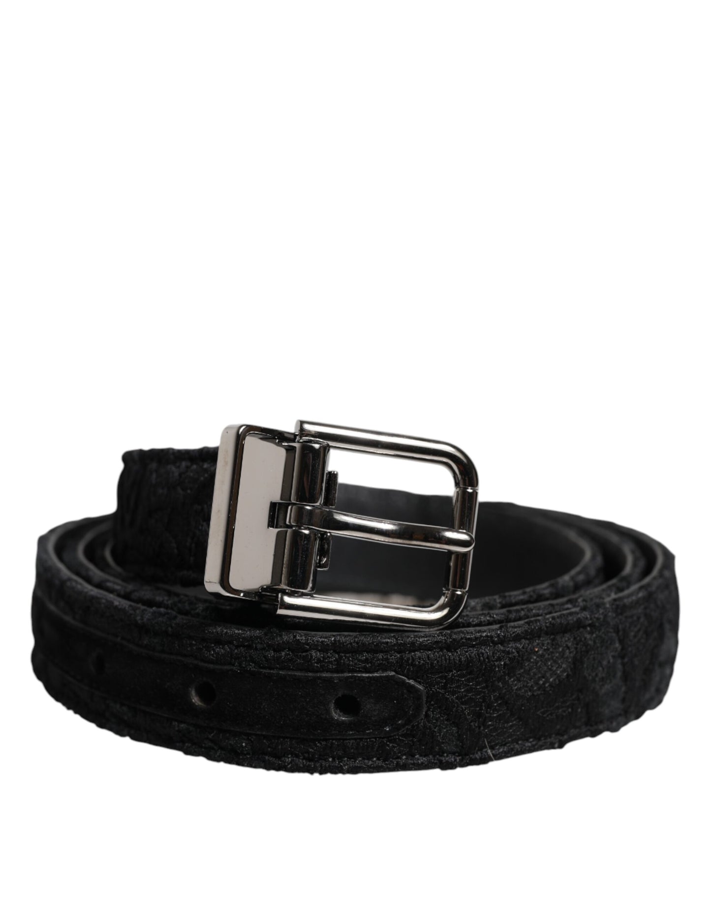 Dolce & Gabbana Black Cotton Blend Silver Metal Buckle Belt Dolce & Gabbana