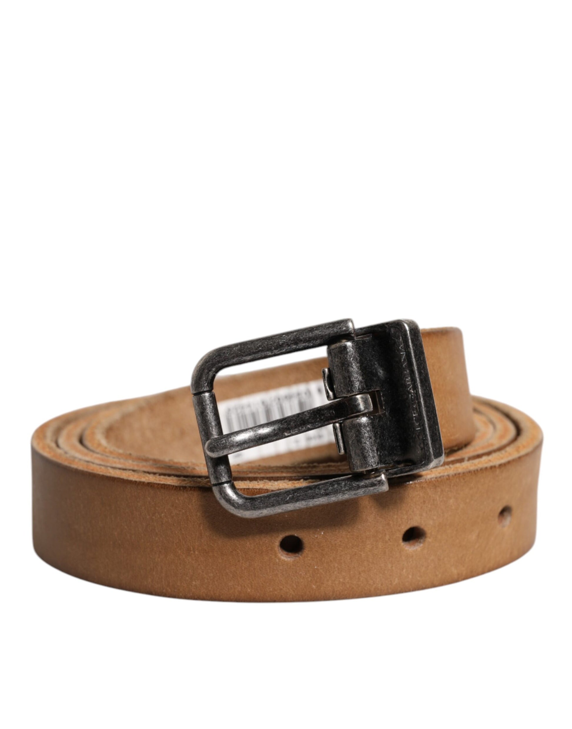 Dolce & Gabbana Brown Leather Silver Tone Metal Buckle Belt Dolce & Gabbana