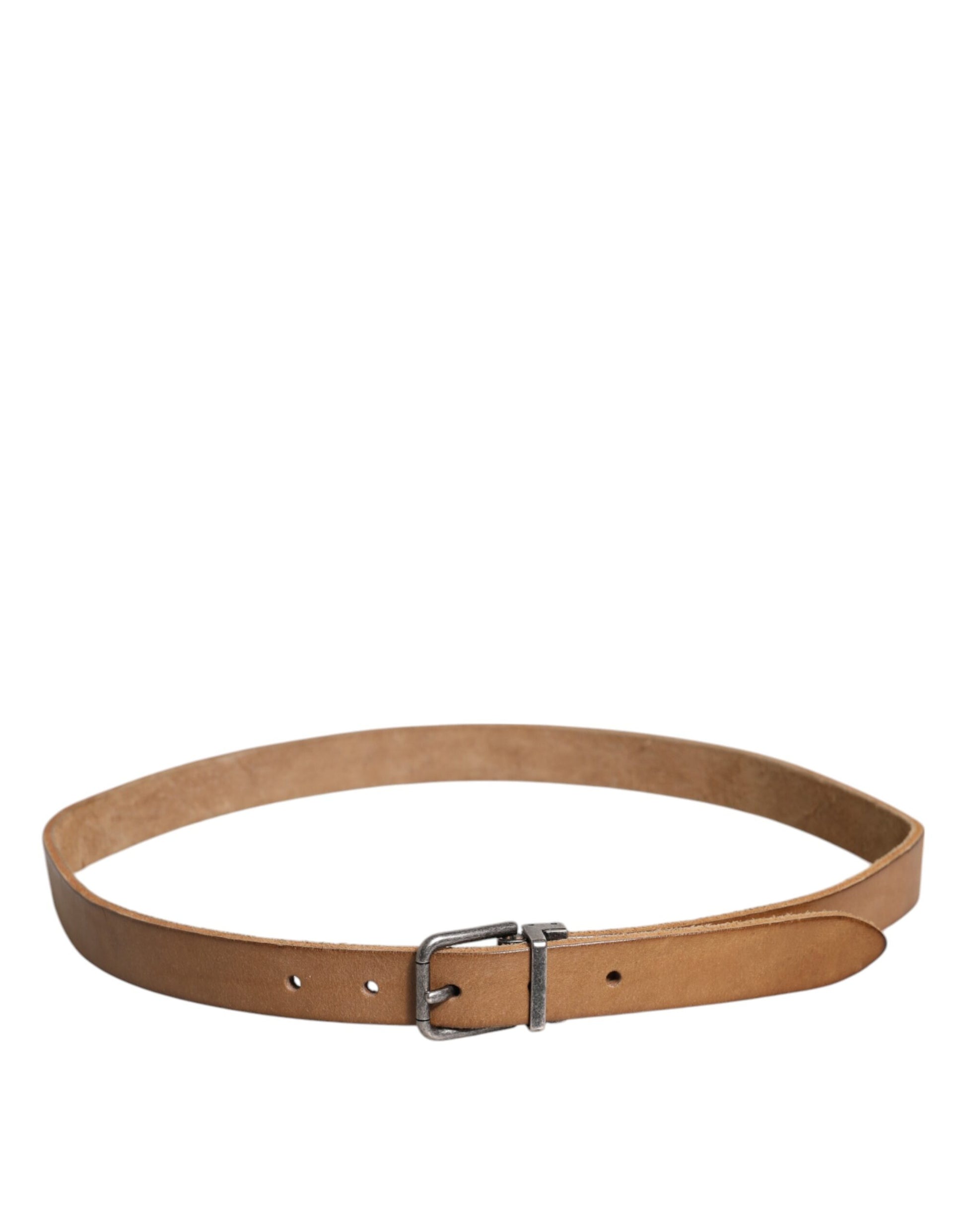 Dolce & Gabbana Brown Leather Silver Tone Metal Buckle Belt Dolce & Gabbana