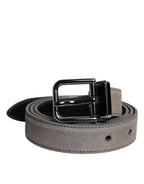 Dolce & Gabbana Gray Leather Silver Tone Metal Buckle Belt Dolce & Gabbana