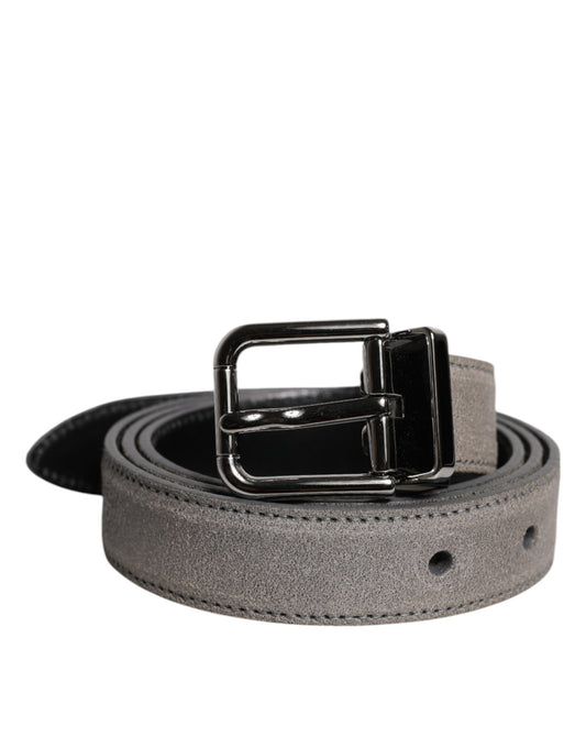 Dolce & Gabbana Gray Leather Silver Tone Metal Buckle Belt Dolce & Gabbana