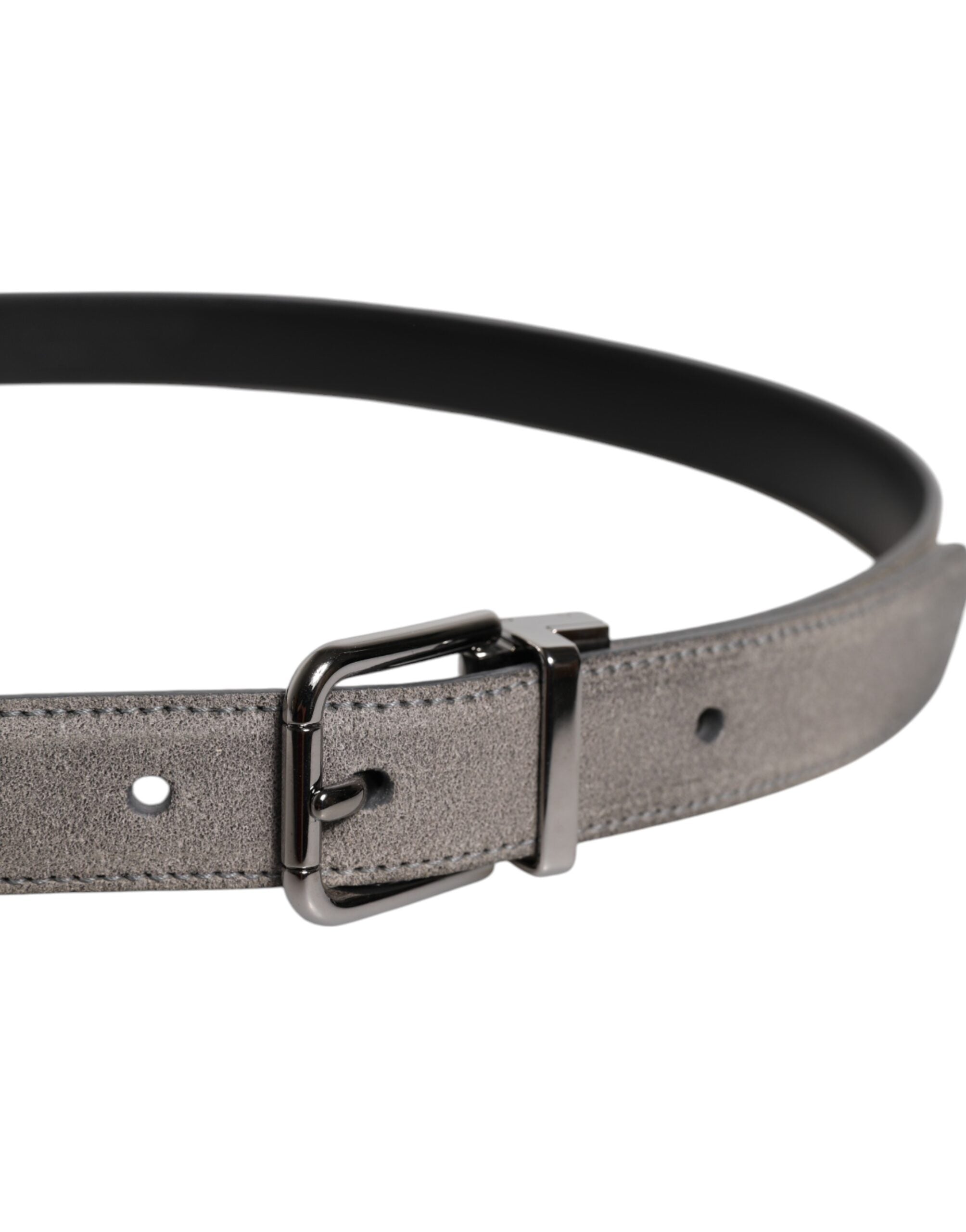 Dolce & Gabbana Gray Leather Silver Tone Metal Buckle Belt Dolce & Gabbana