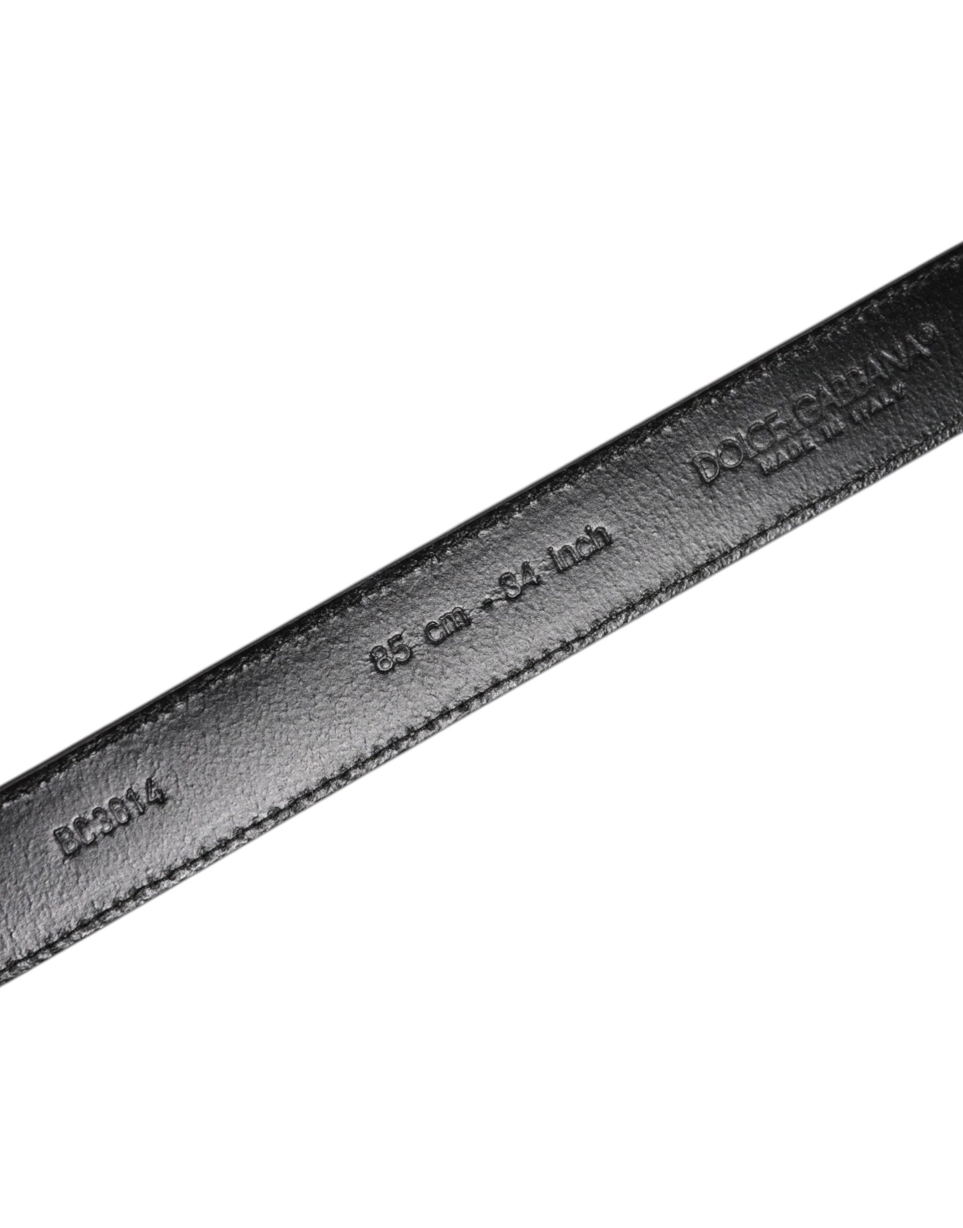 Dolce & Gabbana Gray Leather Silver Tone Metal Buckle Belt Dolce & Gabbana