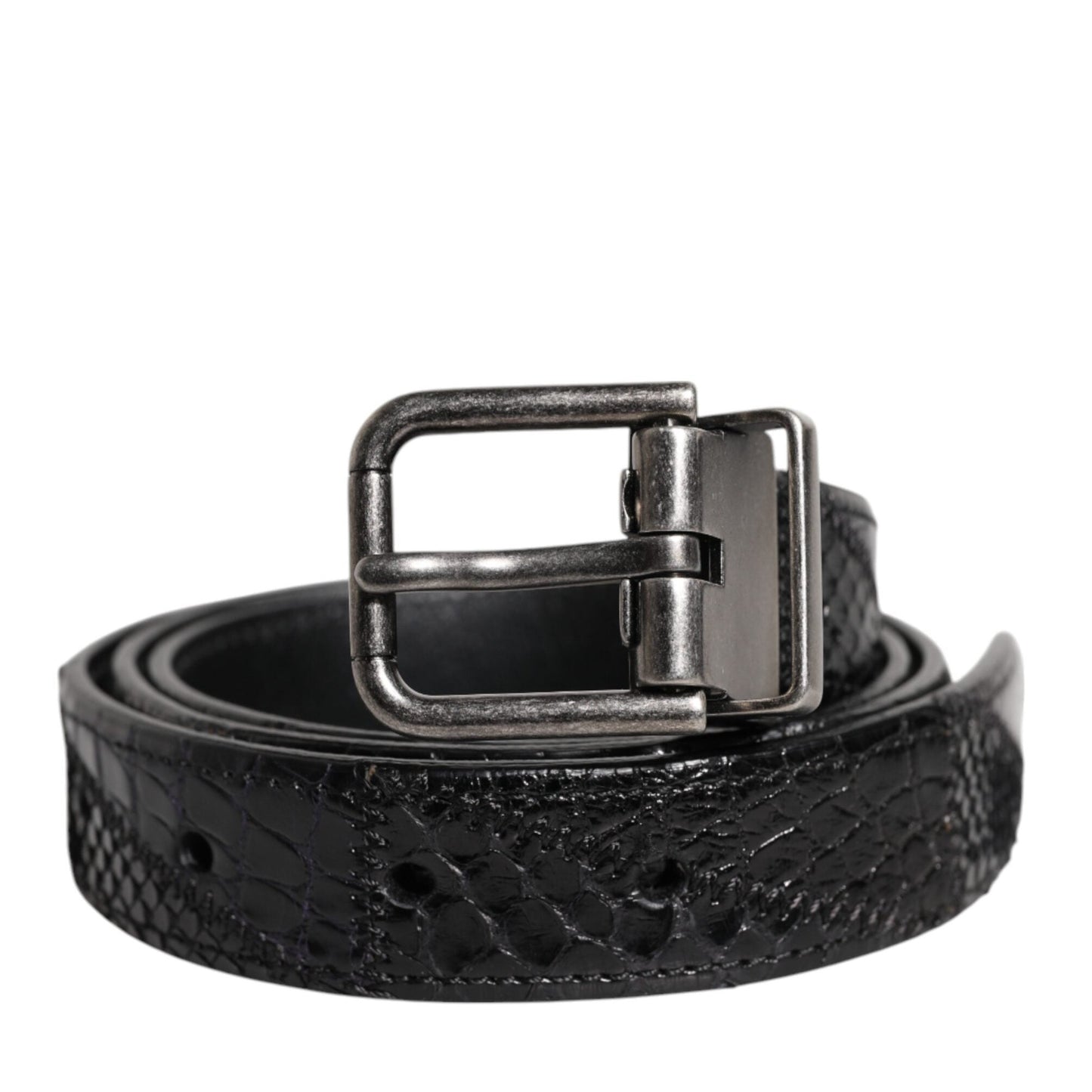 Dolce & Gabbana Black Exotic Leather Metal Logo Buckle Belt