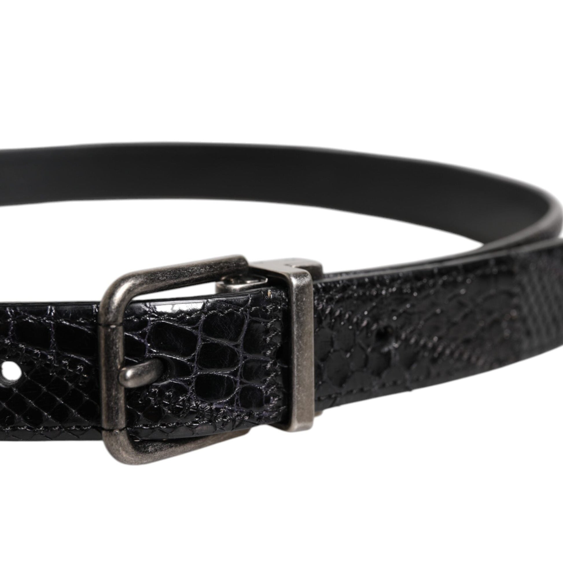 Dolce & Gabbana Black Exotic Leather Metal Logo Buckle Belt
