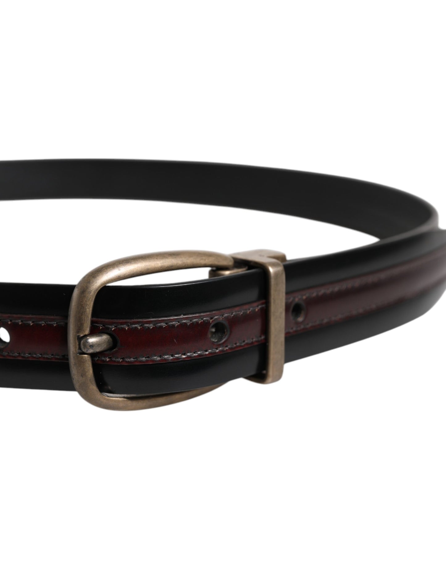 Dolce & Gabbana Black Burgundy Calfskin Metal Logo Buckle Belt Dolce & Gabbana