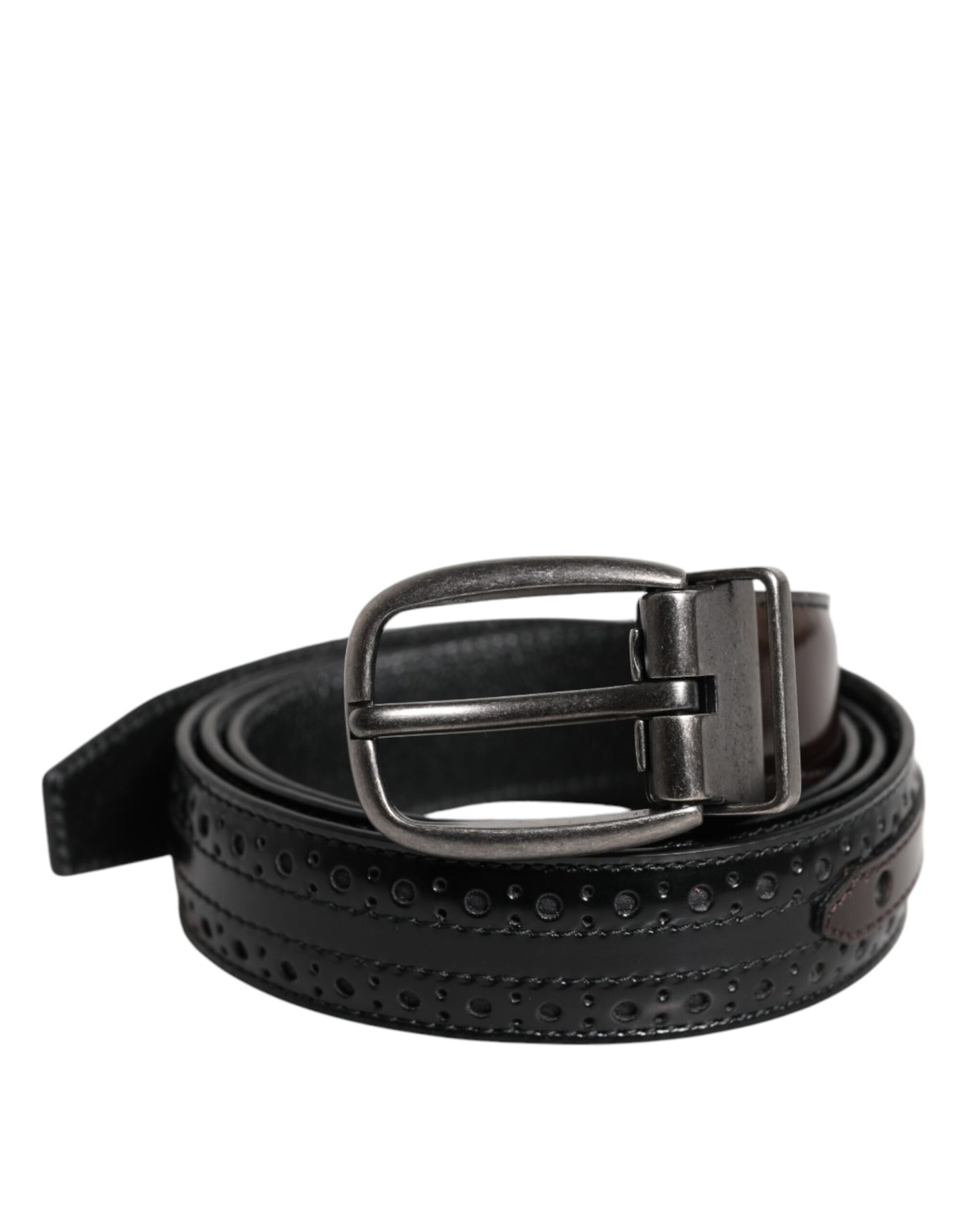 Dolce & Gabbana Black Brown Leather Classic Metal Buckle Belt Dolce & Gabbana