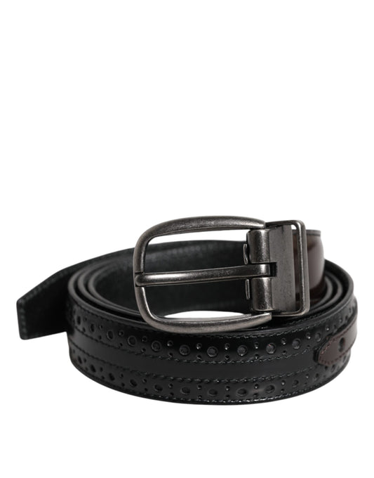 Dolce & Gabbana Black Brown Leather Classic Metal Buckle Belt Dolce & Gabbana