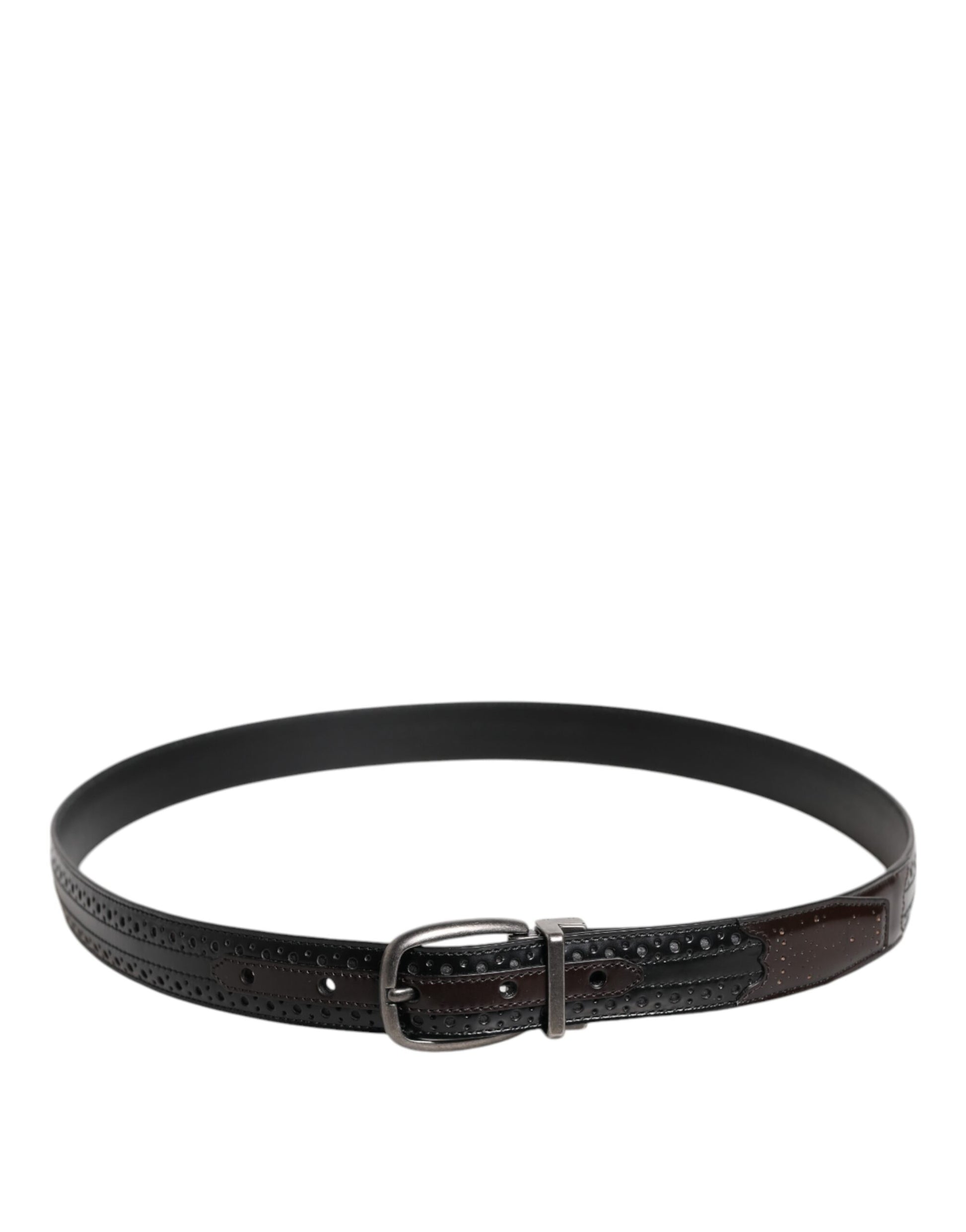 Dolce & Gabbana Black Brown Leather Classic Metal Buckle Belt Dolce & Gabbana