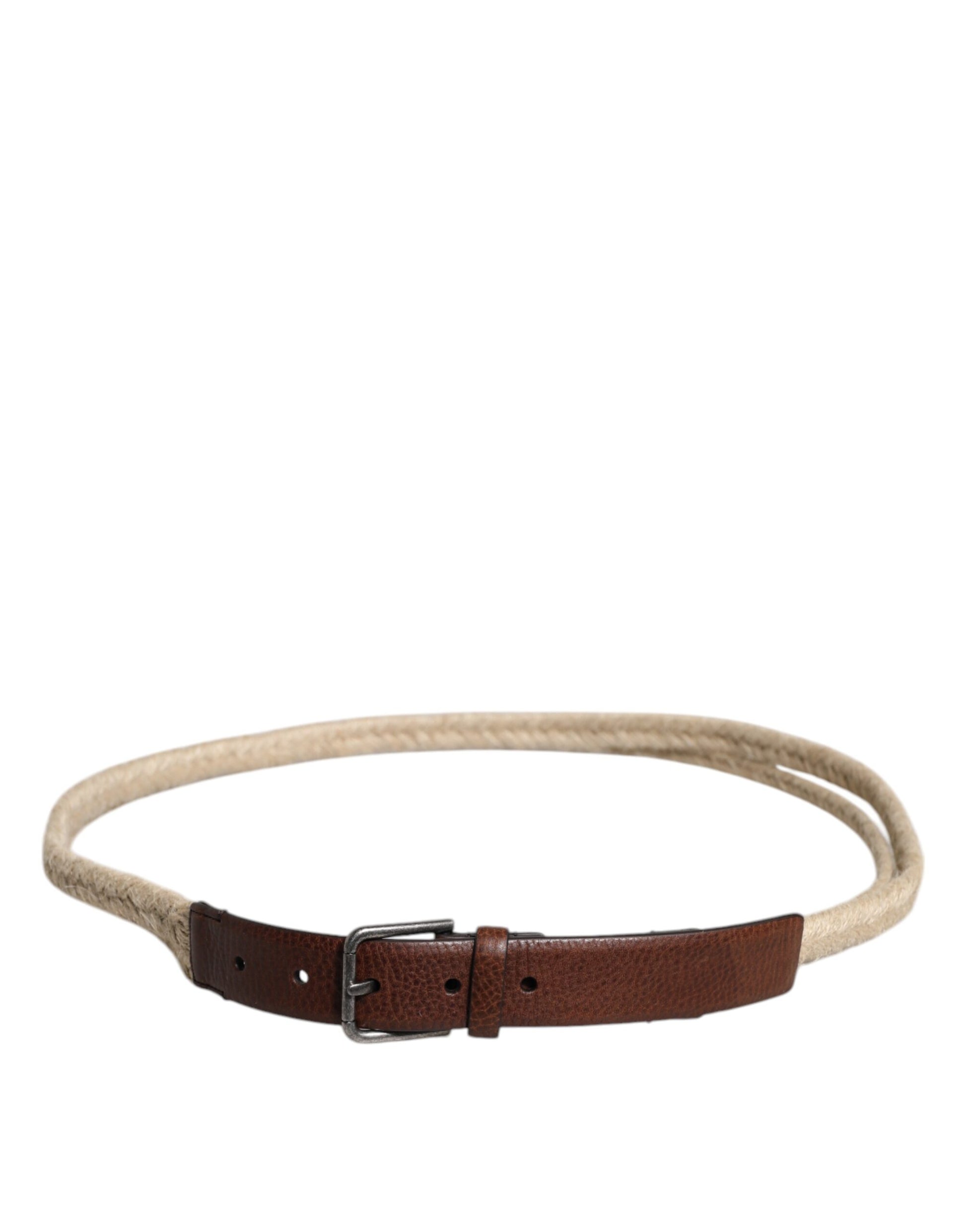 Dolce & Gabbana Brown Jute Leather Woven Metal Buckle Belt Dolce & Gabbana