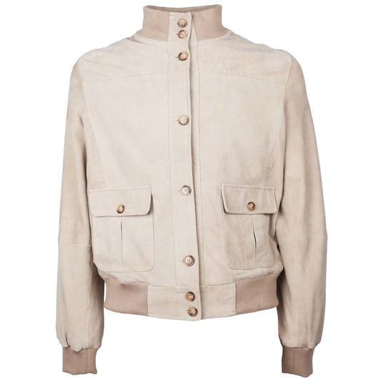 Emilio Romanelli Beige Calfskin Men Jacket Emilio Romanelli