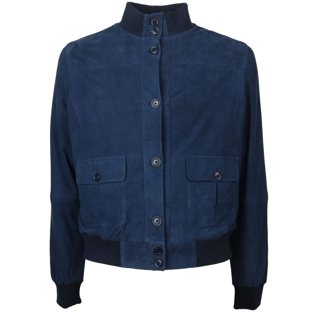 Emilio Romanelli Blue Calfskin Men Bomber Jacket Emilio Romanelli