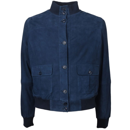 Emilio Romanelli Blue Calfskin Men Bomber Jacket Emilio Romanelli
