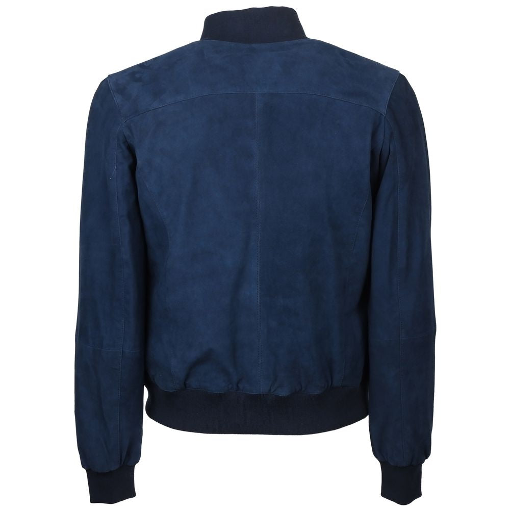 Emilio Romanelli Blue Calfskin Men Bomber Jacket Emilio Romanelli