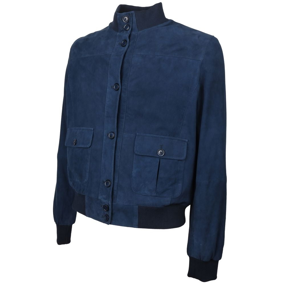 Emilio Romanelli Blue Calfskin Men Bomber Jacket Emilio Romanelli