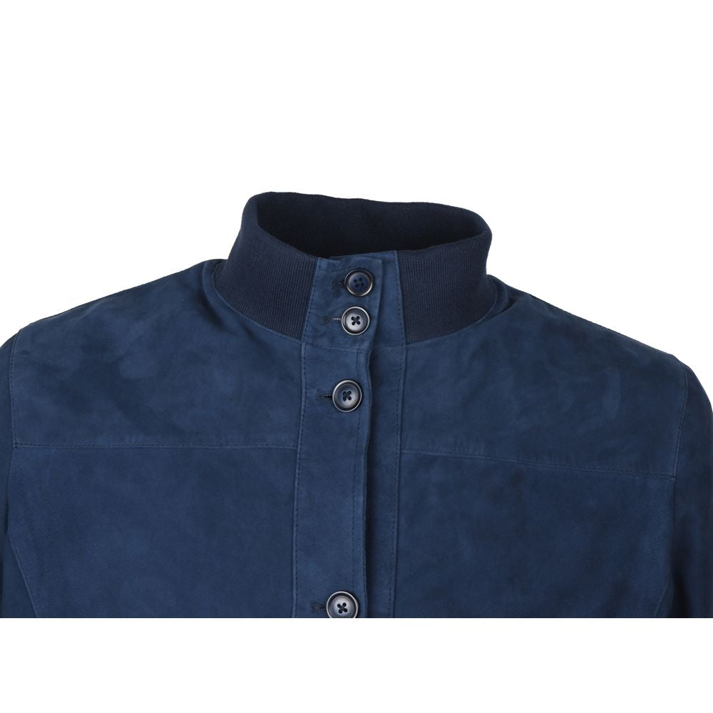 Emilio Romanelli Blue Calfskin Men Bomber Jacket Emilio Romanelli