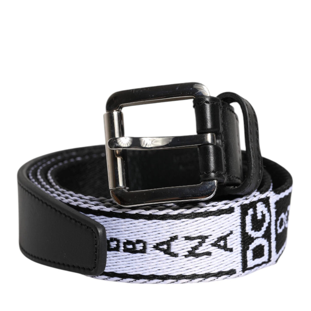 Dolce & Gabbana Black White Printed Metal Logo Buckle Belt
