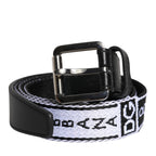 Dolce & Gabbana Black White Printed Metal Logo Buckle Belt