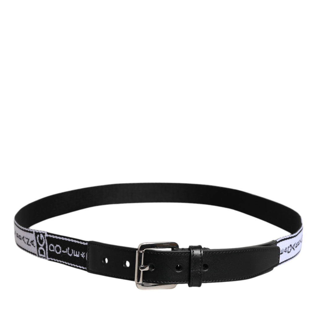 Dolce & Gabbana Black White Printed Metal Logo Buckle Belt