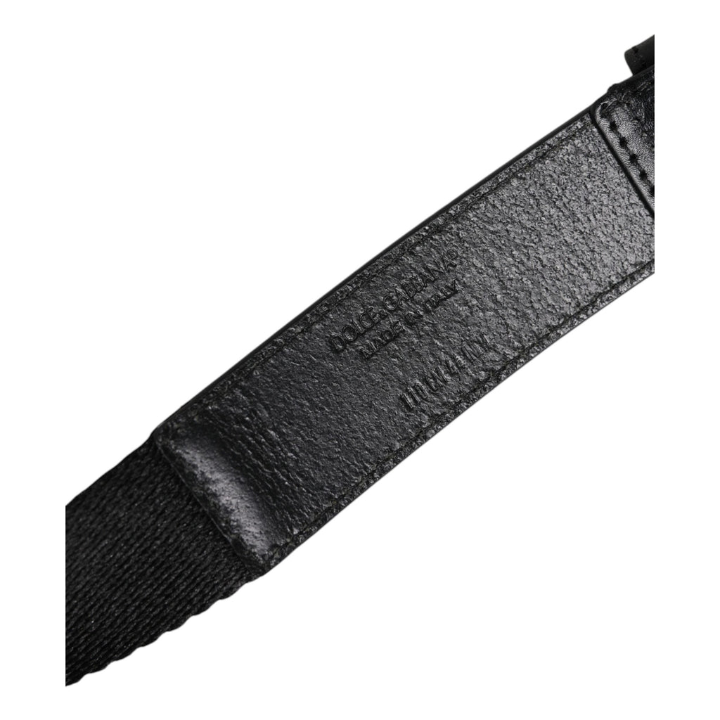 Dolce & Gabbana Black White Printed Metal Logo Buckle Belt