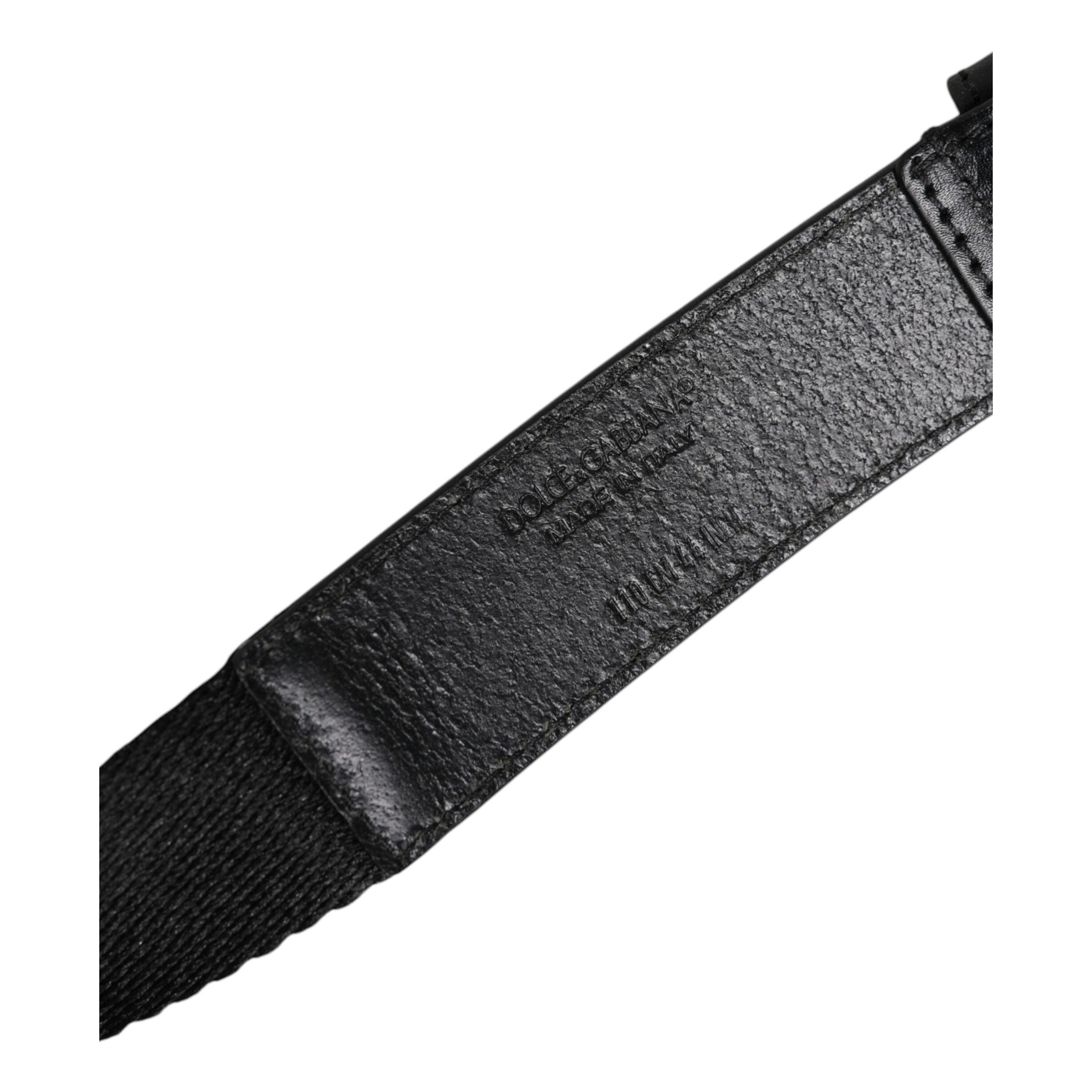 Dolce & Gabbana Black White Printed Metal Logo Buckle Belt